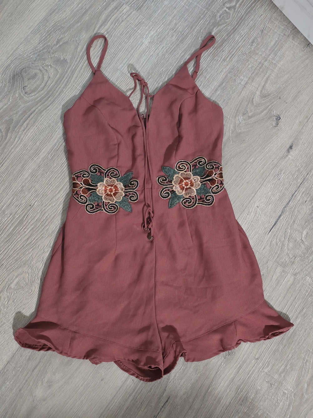 Embroidered Rose Mauve Romper